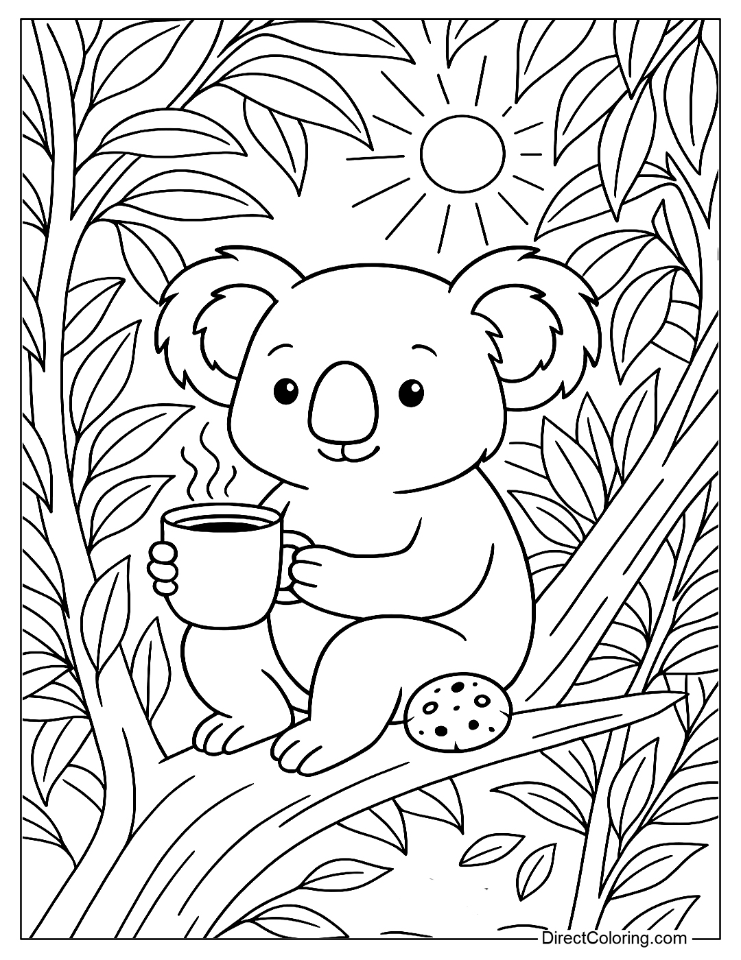 Koala Enjoying Coffee Coloring Page